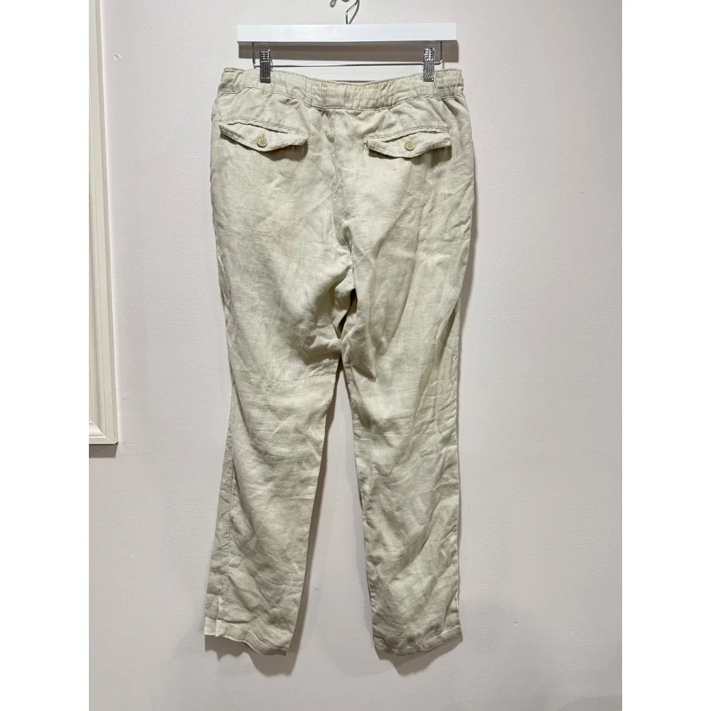 Forever 21 Men Beige 100% Linen Drawstring Elastic Waist Trousers Pants Small